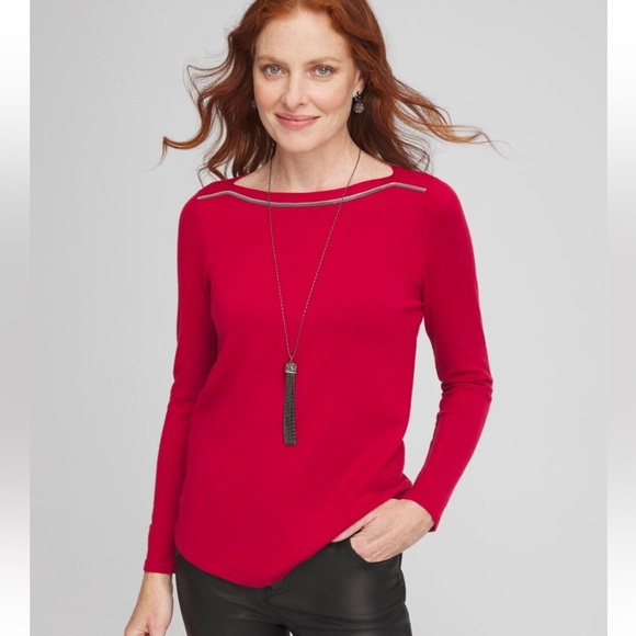 NWT Chicos Caviar Bead Bateau Boat Neck Sweater Size 0 / Small - Picture 1 of 11